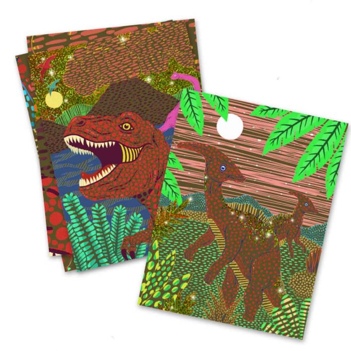Djeco carte da grattare dinosauri kit 4 carte oro