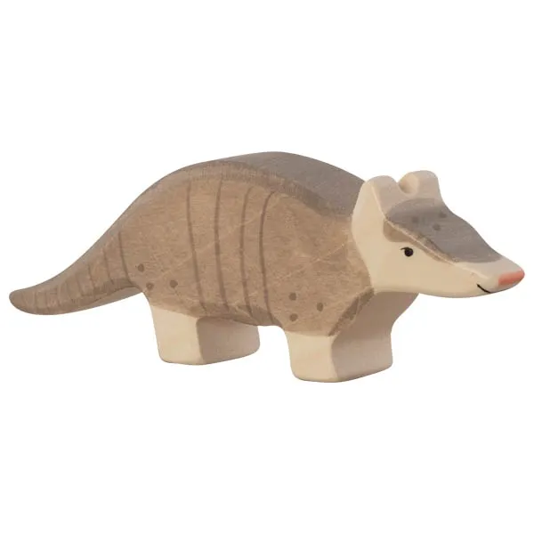 Holztiger Armadillo figura in legno massello dipinta a mano