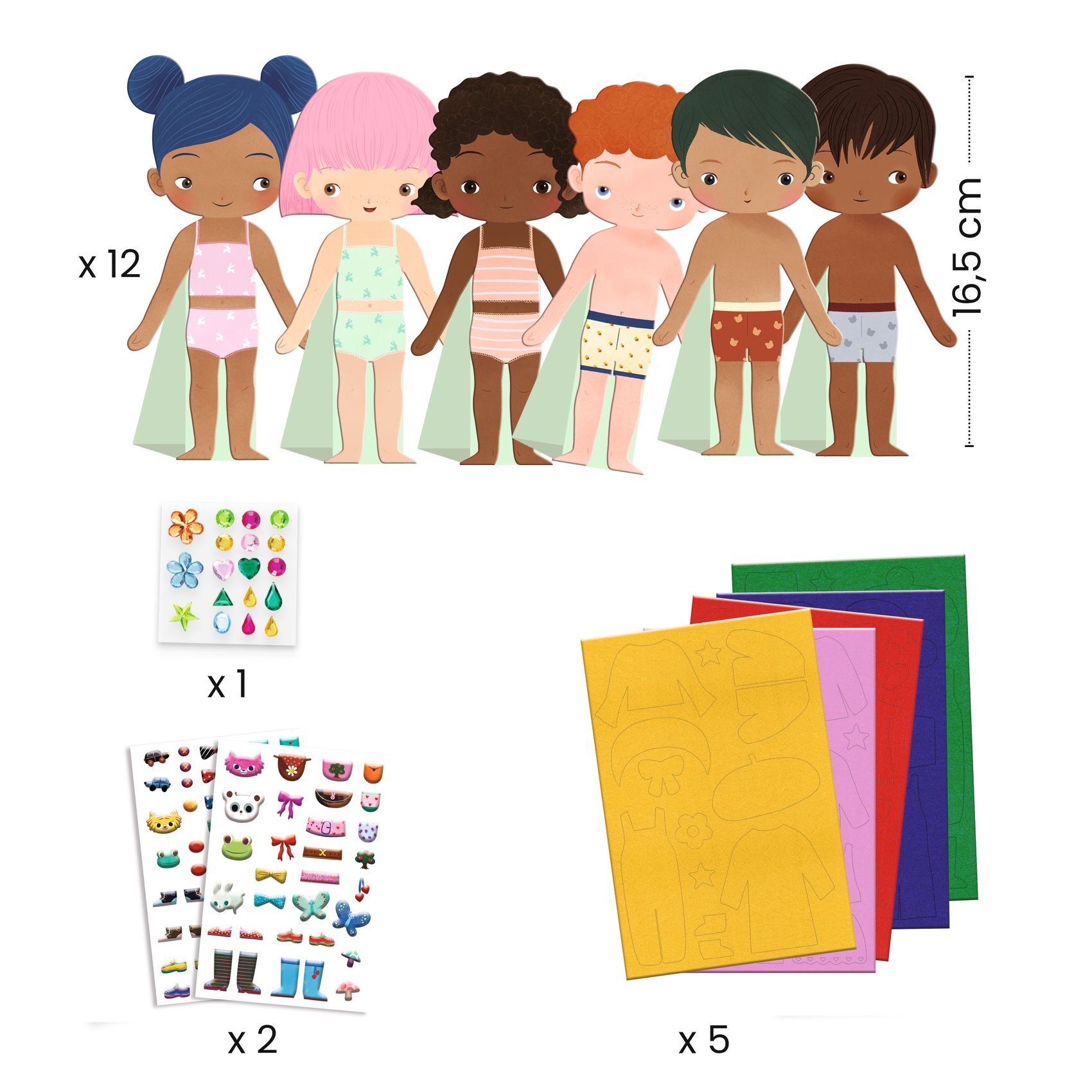 Djeco Collage Soft dress-up feltro 12 personaggi adesivi