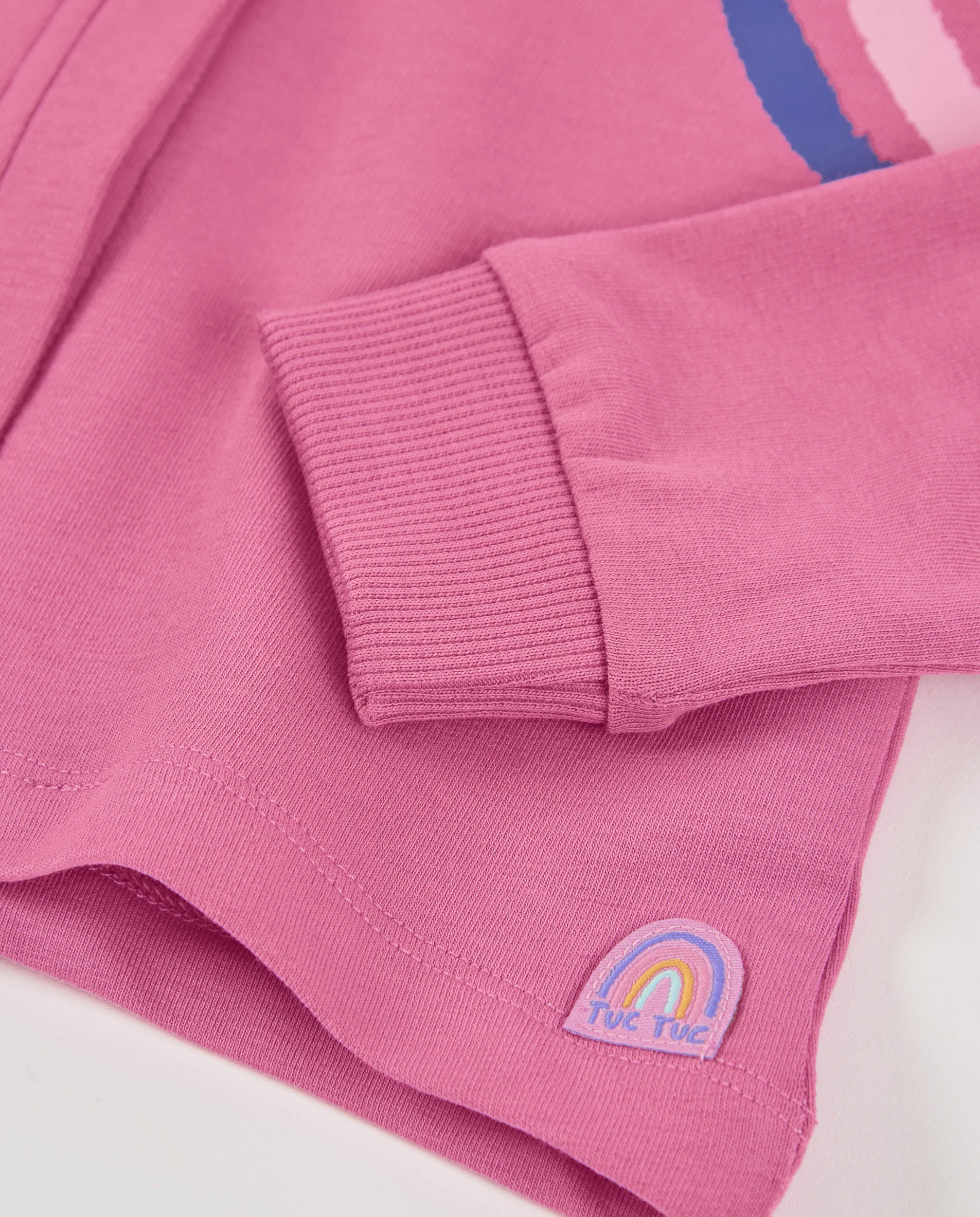 Tuc tuc felpa bambina rosa cropped con arcobaleno