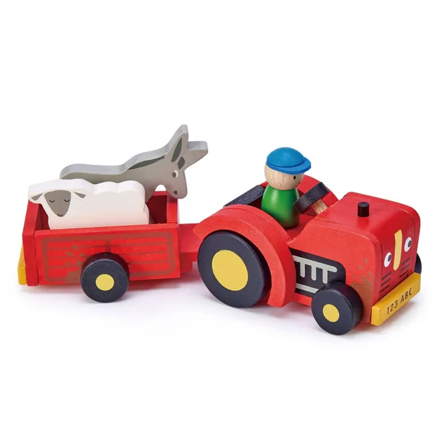 Tender Leaf set trattore con rimorchio e animali legno