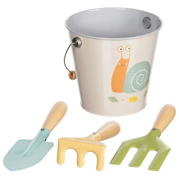 Goki Secchio + utensili da giardino set bambini in latta