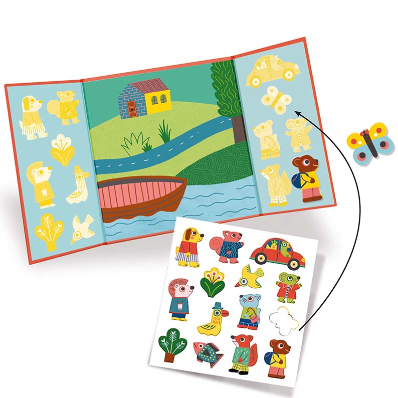 Djeco Set Viaggio Stickers Riposizionabili Animali 14 Pezzi