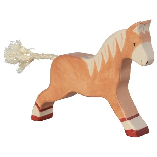 Holztiger Cavallo Biondo che Corre Figura Legno