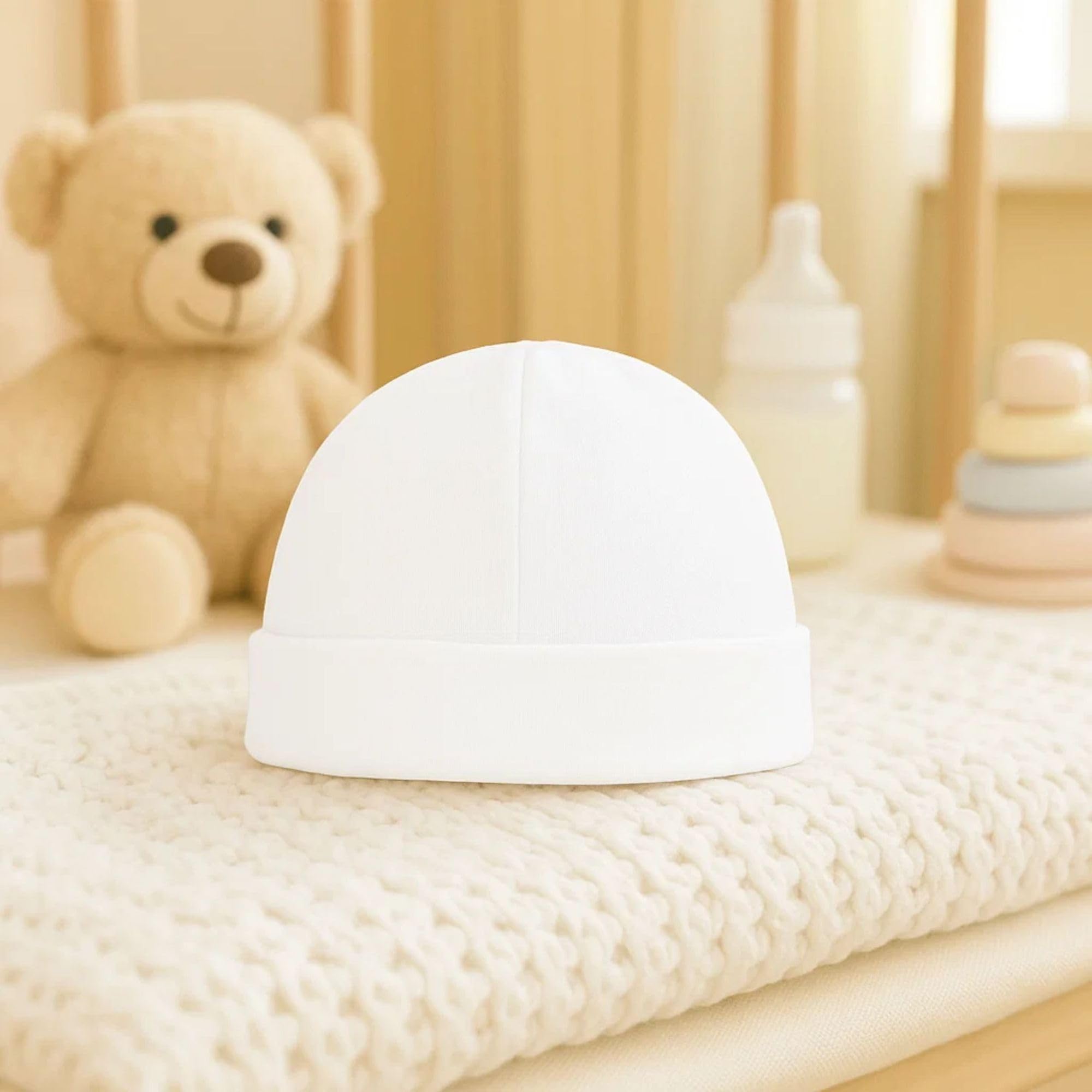 Babidu cappellino neonato cotone bianco ipoallergenico