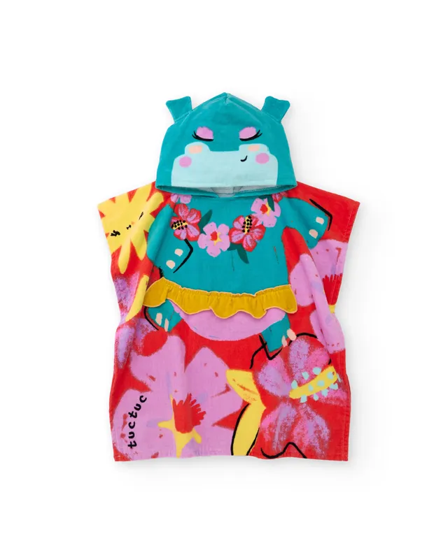 Tuc Tuc poncho mare bambina rosso cappuccio fiori