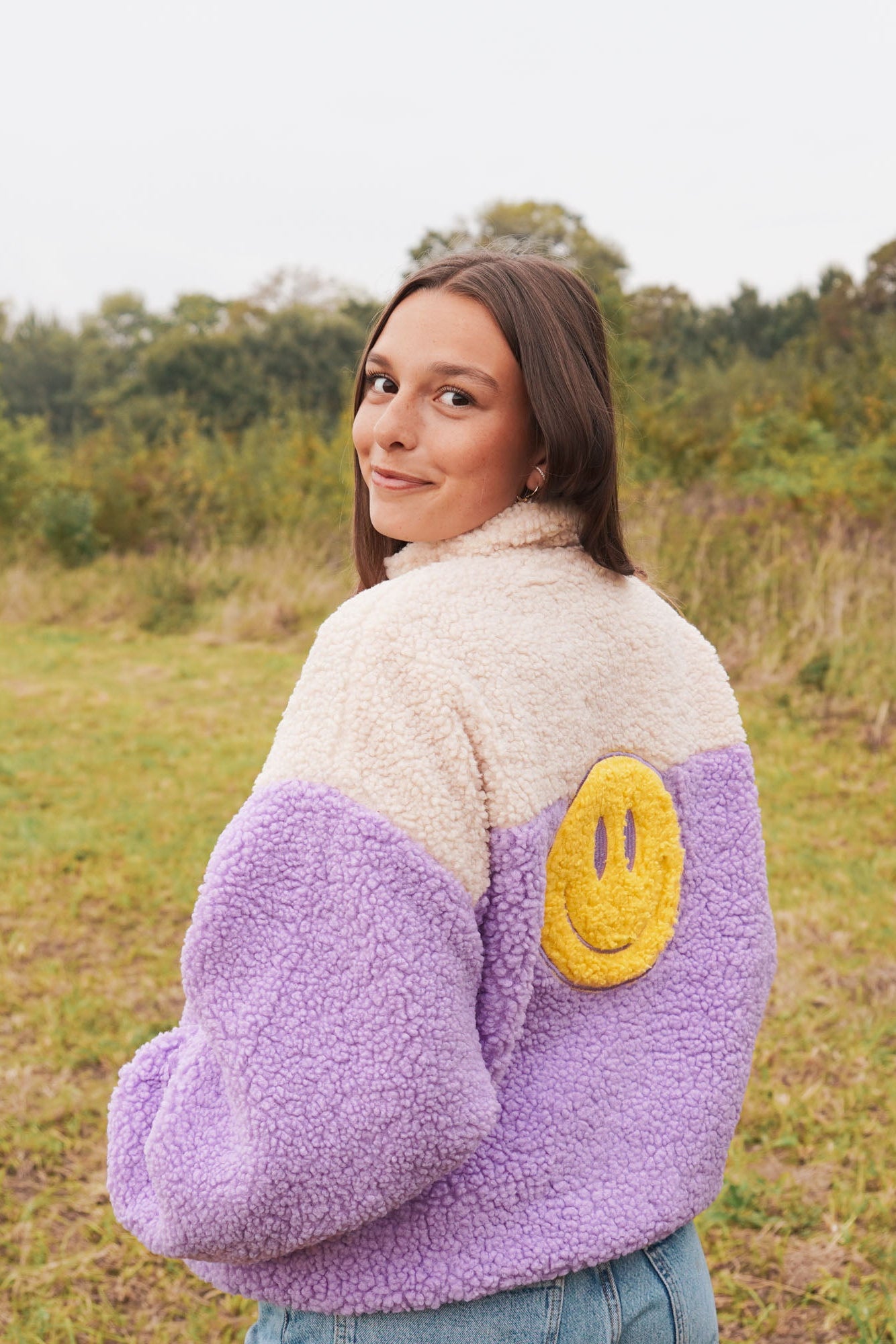 Ella and Rapha Smiley giacca teddy happy lilac lilla