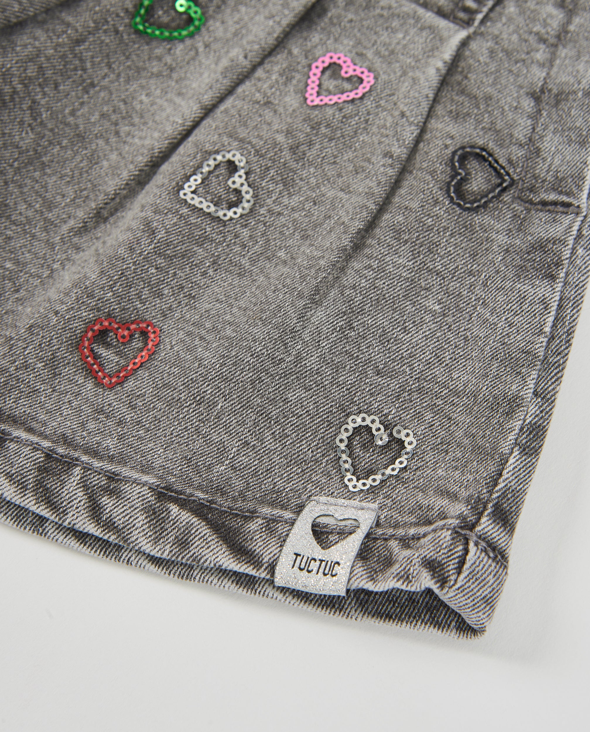 Tuc Tuc gonna denim bambina ricamo cuori grigio chiaro
