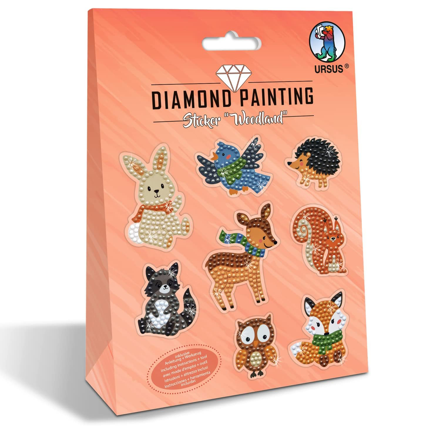 URSUS sticker con gemme animali del bosco kit 2 fogli