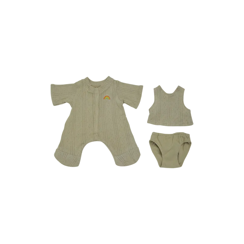 Olliella Dinkum Dolls Pigiama 3 Pezzi Verde Sage Pastello