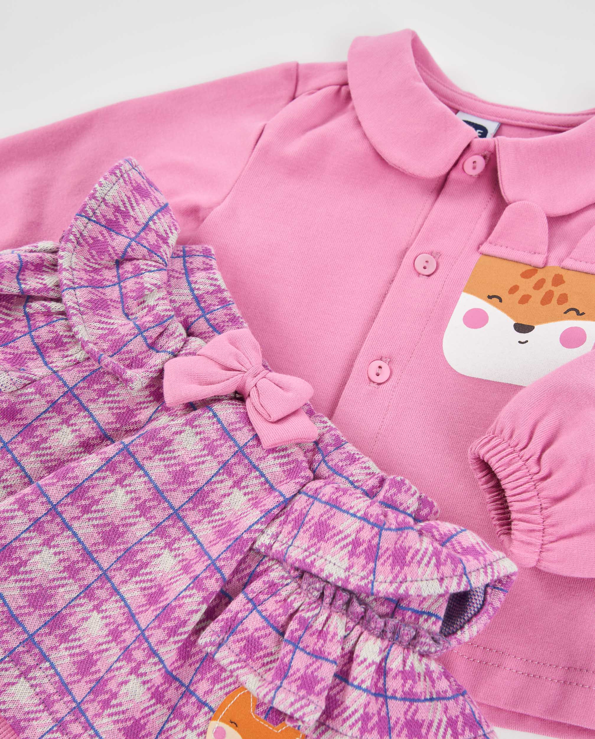 Tuc tuc set maglina neonata rosa gonna scozzese