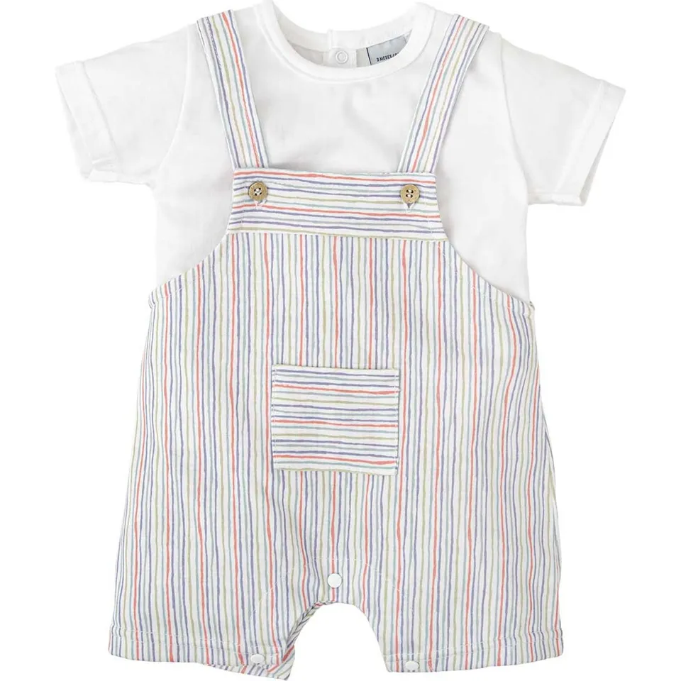 Babidu Set Salopette Corta e T-shirt Neonato 0-3 Mesi Cotone