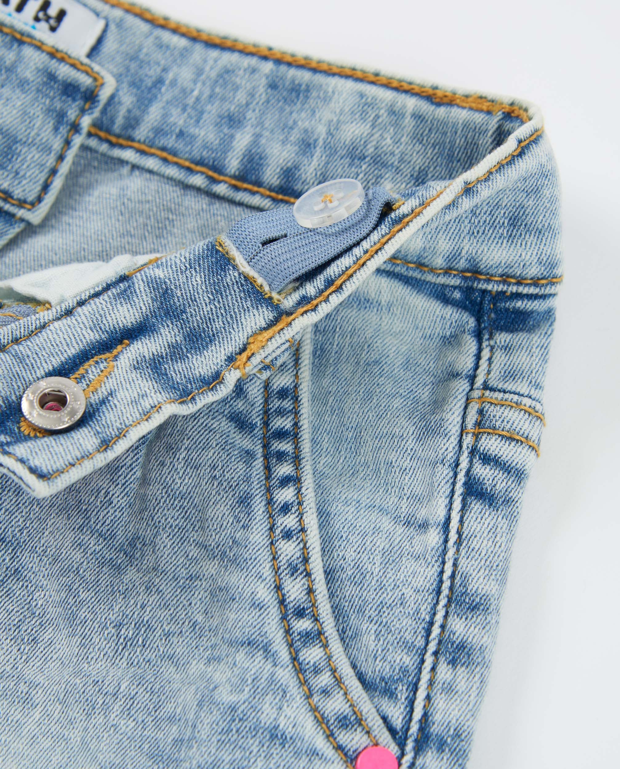 Tuc Tuc shorts bambina jeans azzurro bottone rosa