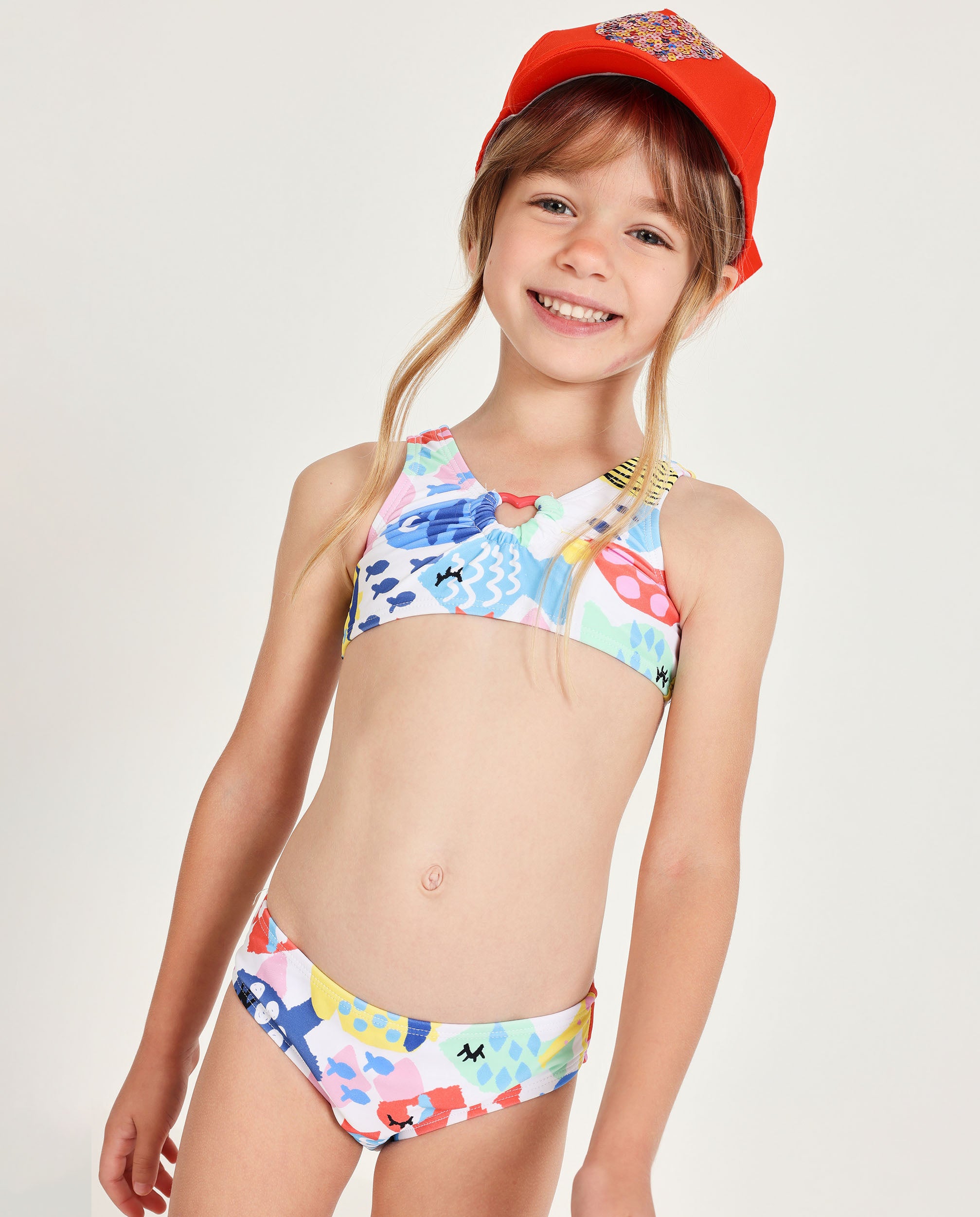 Tuc Tuc bikini bambina bianco stampa pesci