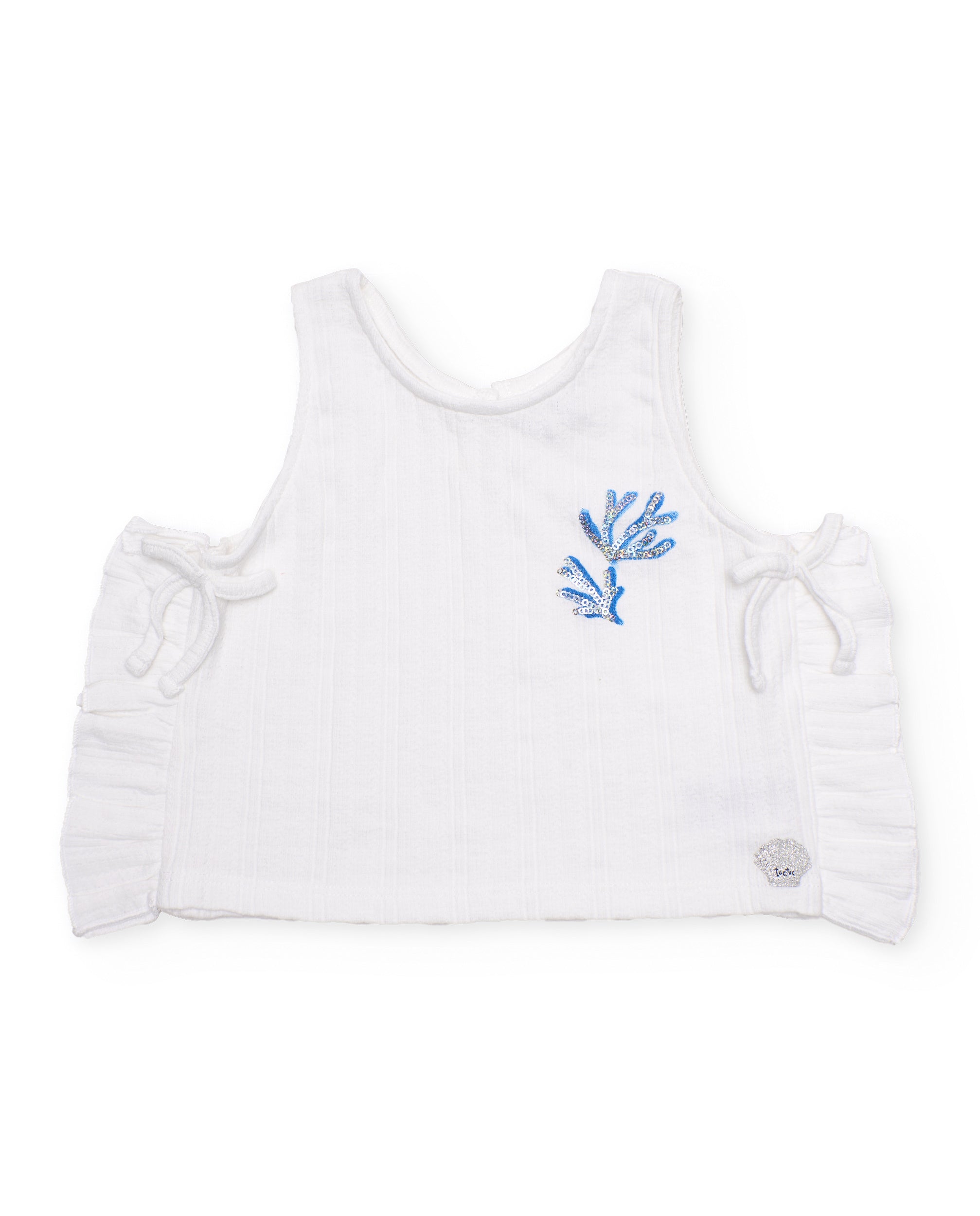 Tuc Tuc top bimba bianco paillettes blu con lacci