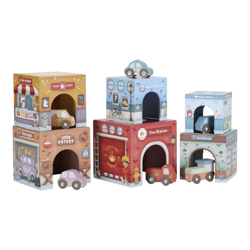 Little Dutch torre impilabile cubi cartone macchinine 6 pezzi