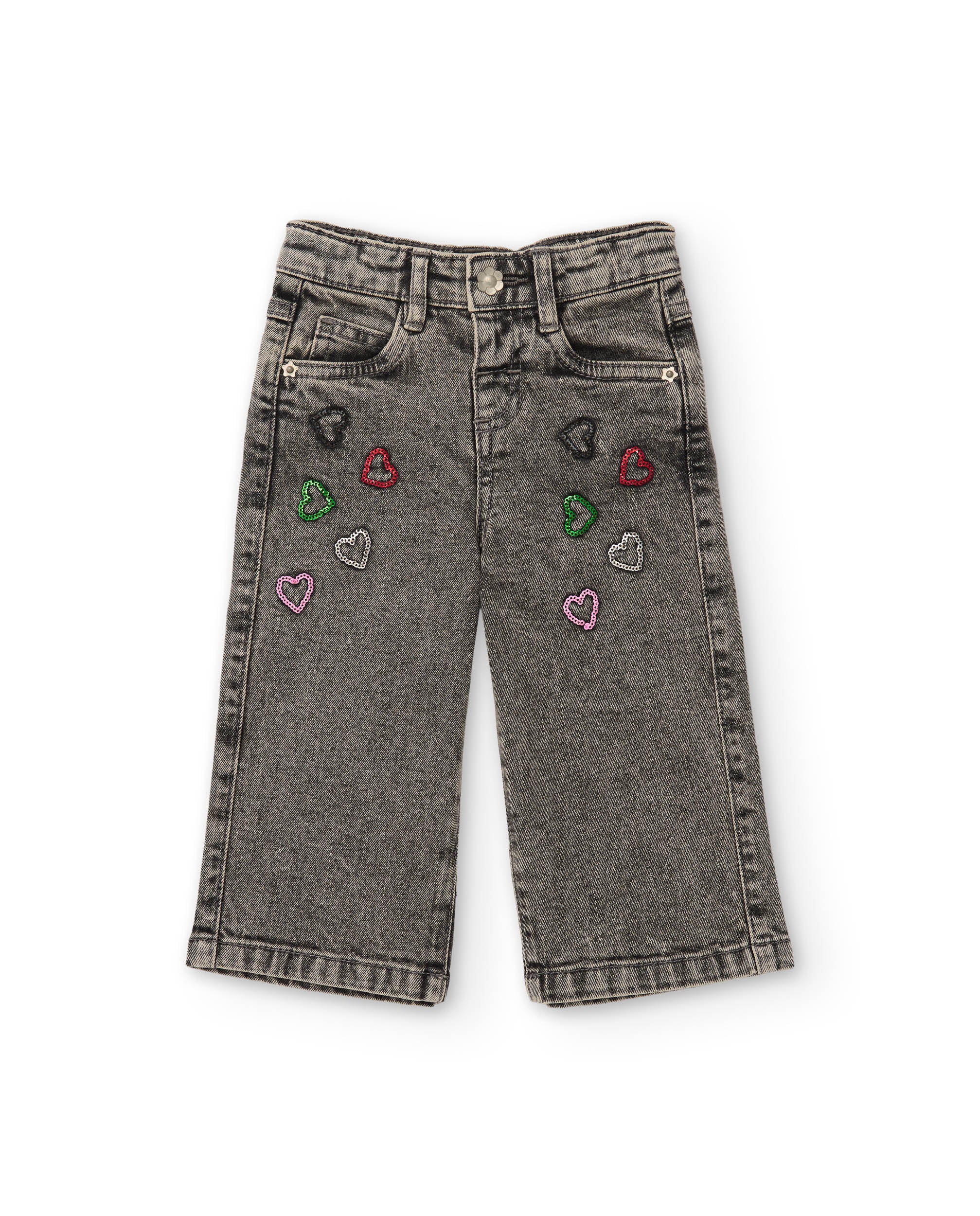 Tuc tuc jeans bambina rosa ricamo cuori effetto delavé