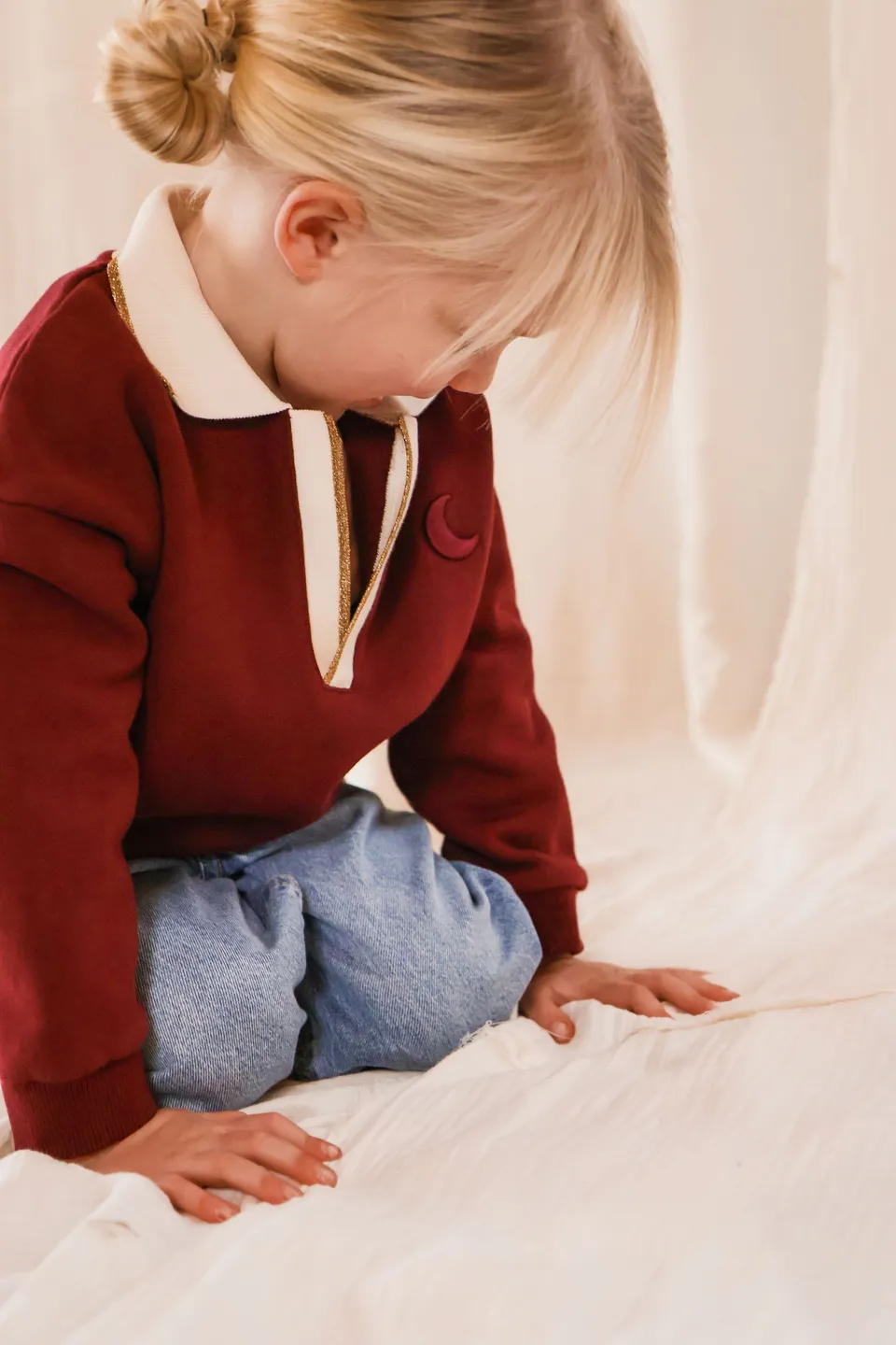 Ella and Rapha Moon felpa polo bordeaux bambina in cotone