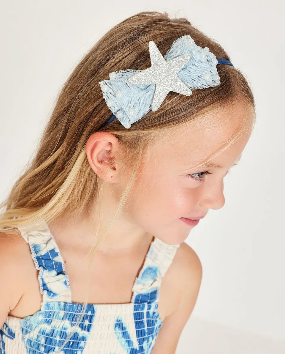 Tuc tuc cerchietto bambina blu con fiocco tulle