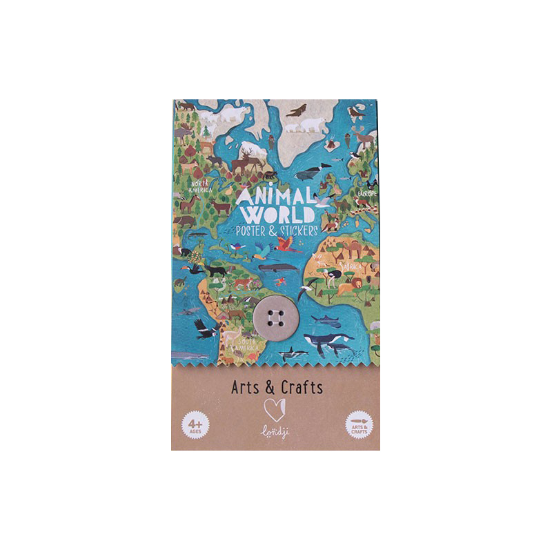 Londji Animal World Poster Mappa con 165 Adesivi Animali