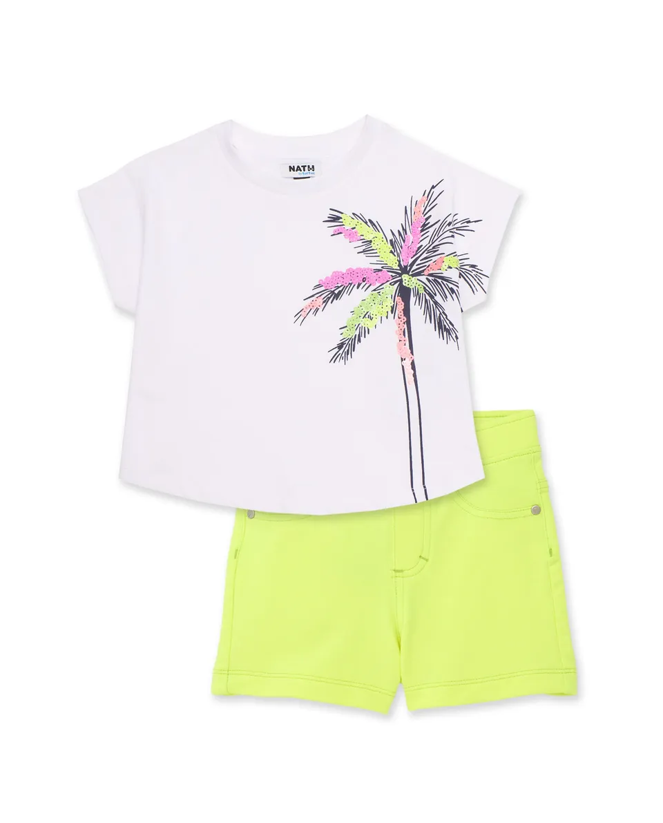 Tuc Tuc completo bambina t-shirt shorts palma bianco
