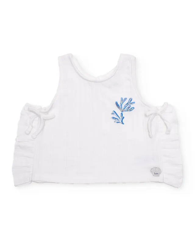 Tuc Tuc top bimba bianco paillettes blu con lacci