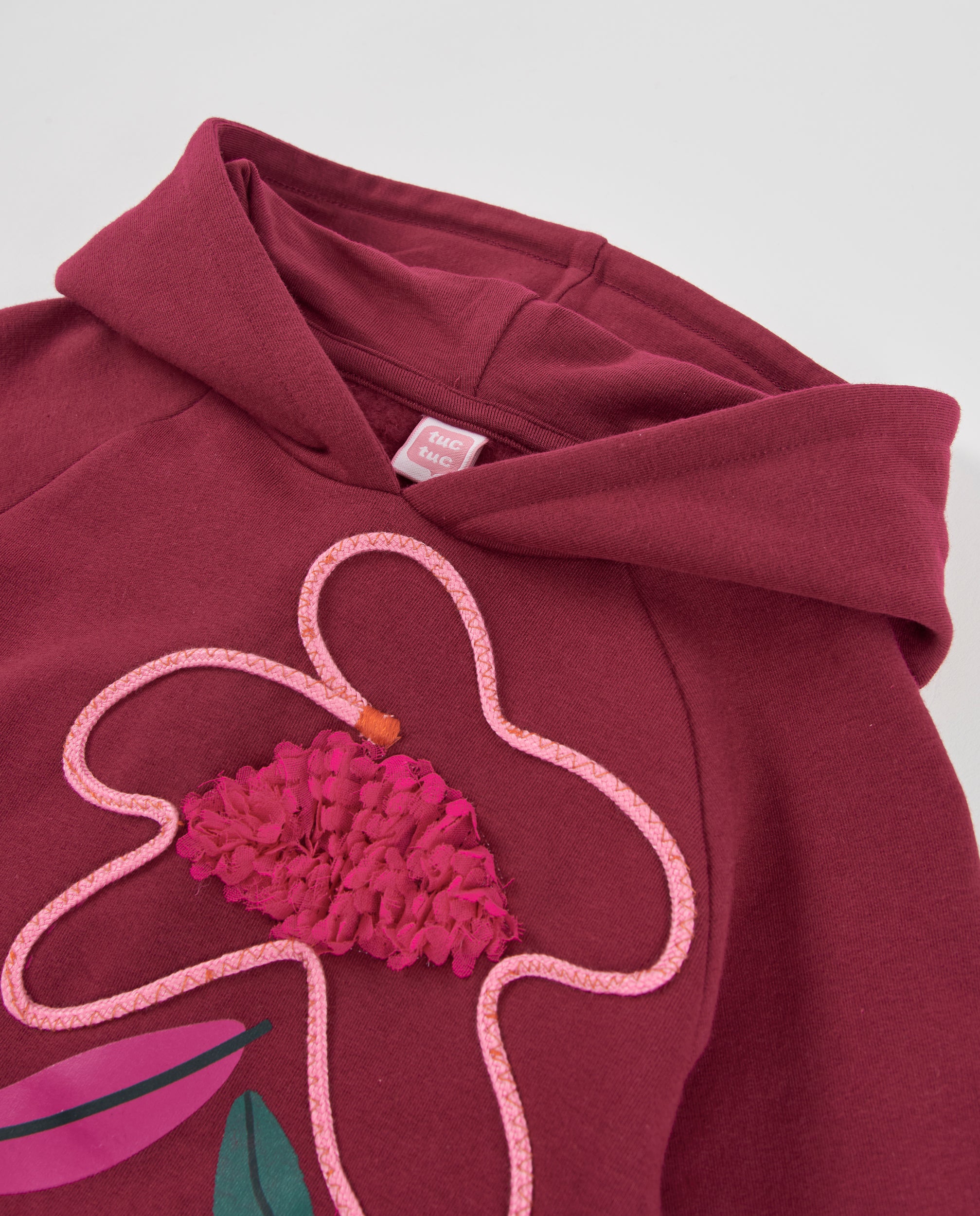 Tuc Tuc vestito felpa cappuccio fiori bordeaux