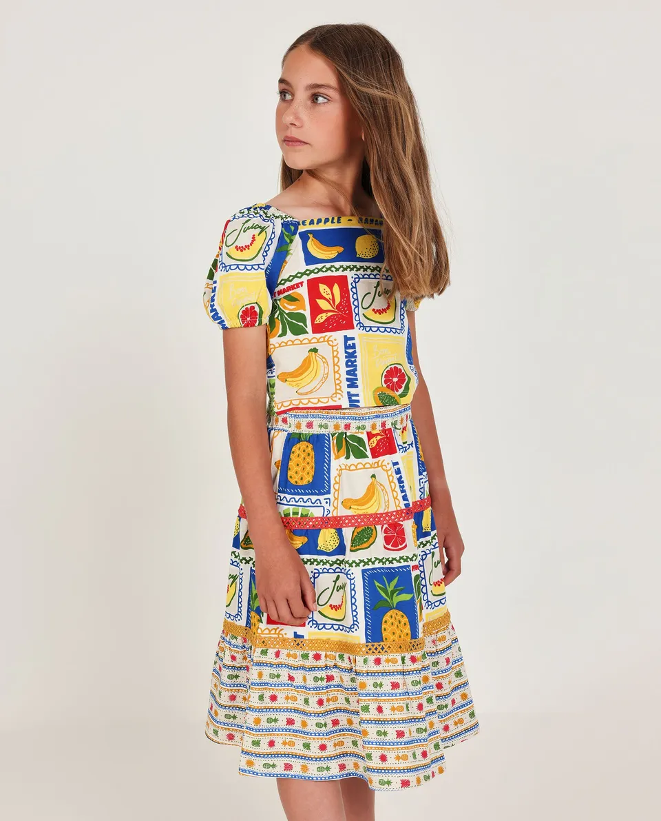 Tuc tuc gonna bambina beige stampa frutta tropicale