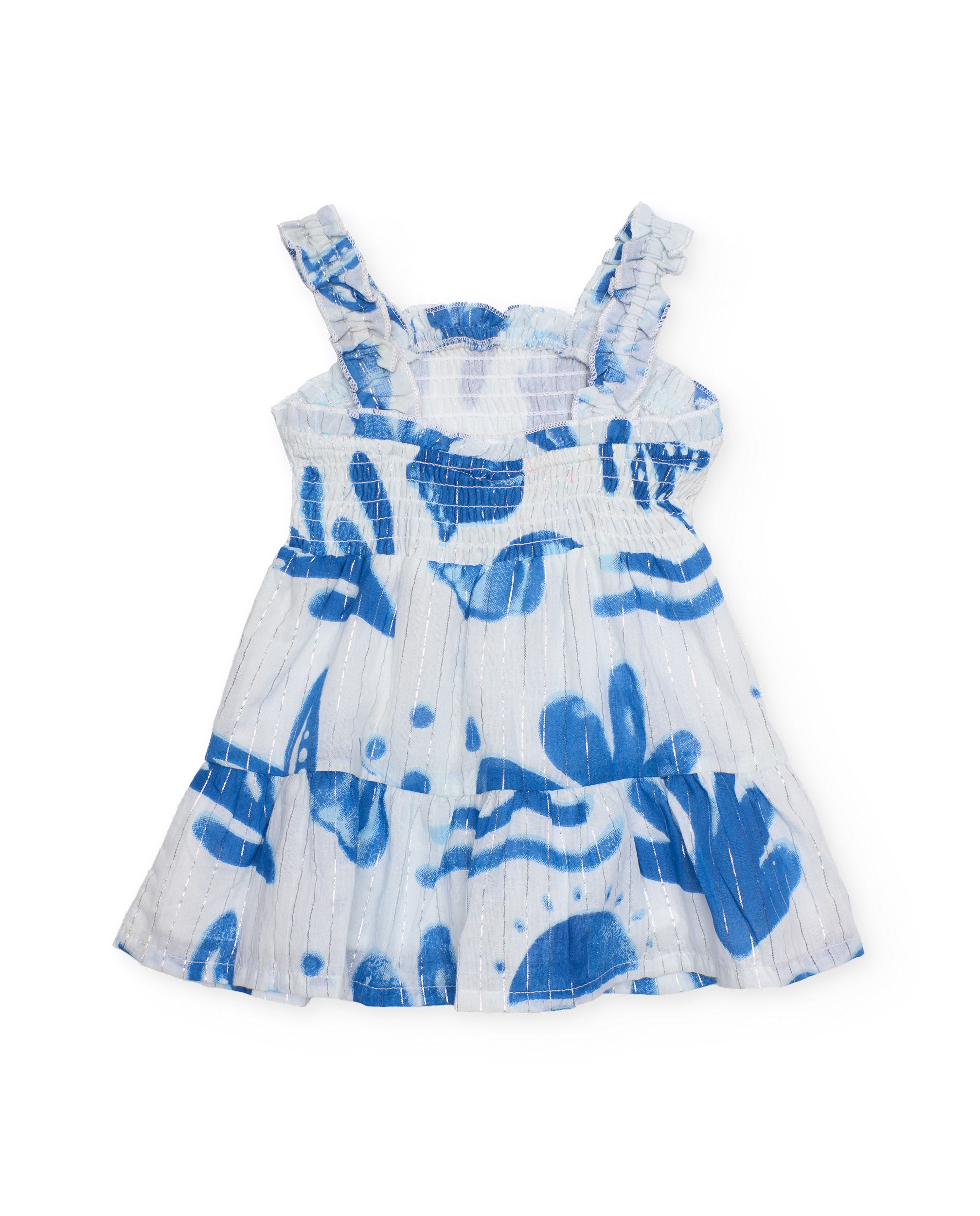 Tuc tuc vestito bambina bianco stampa blu smocked