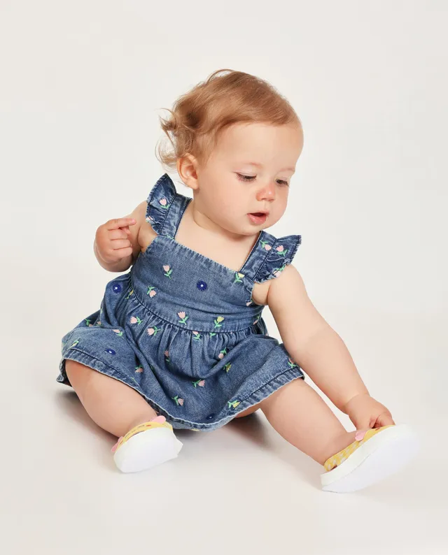 Tuc Tuc vestito jeans neonata con culotte fiori ricamati