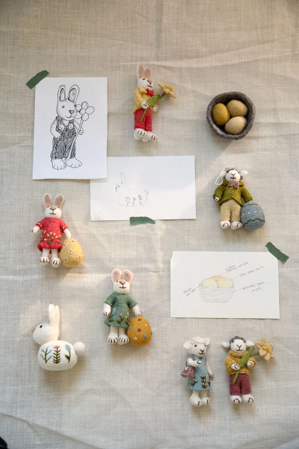 Gry & Sif set nido e 3 ovetti decorazione feltro 9,5 cm
