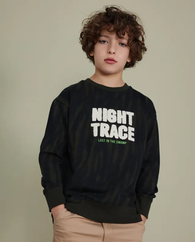 Tuc tuc Night Trace felpa bambino verde militare scritta