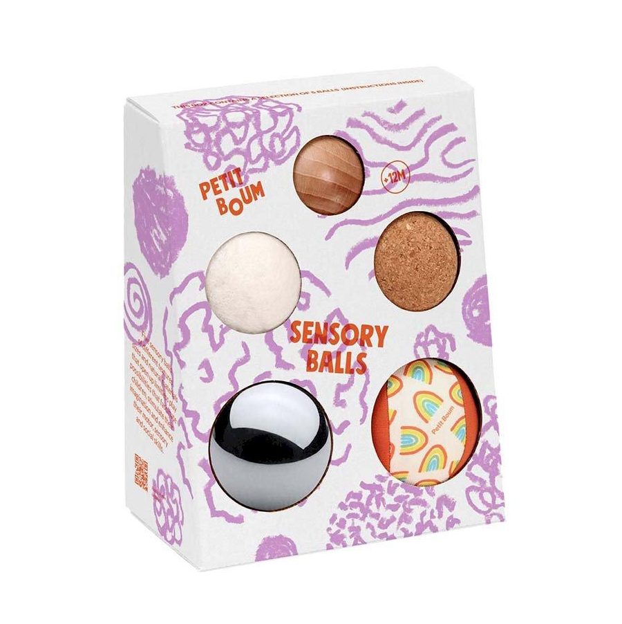 Petit Boum Set 5 sfere sensoriali palline materiali naturali