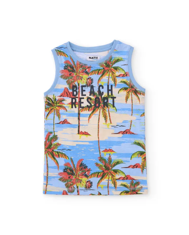 Tuc Tuc maglietta bimbo blu smanicata stampa tropicale