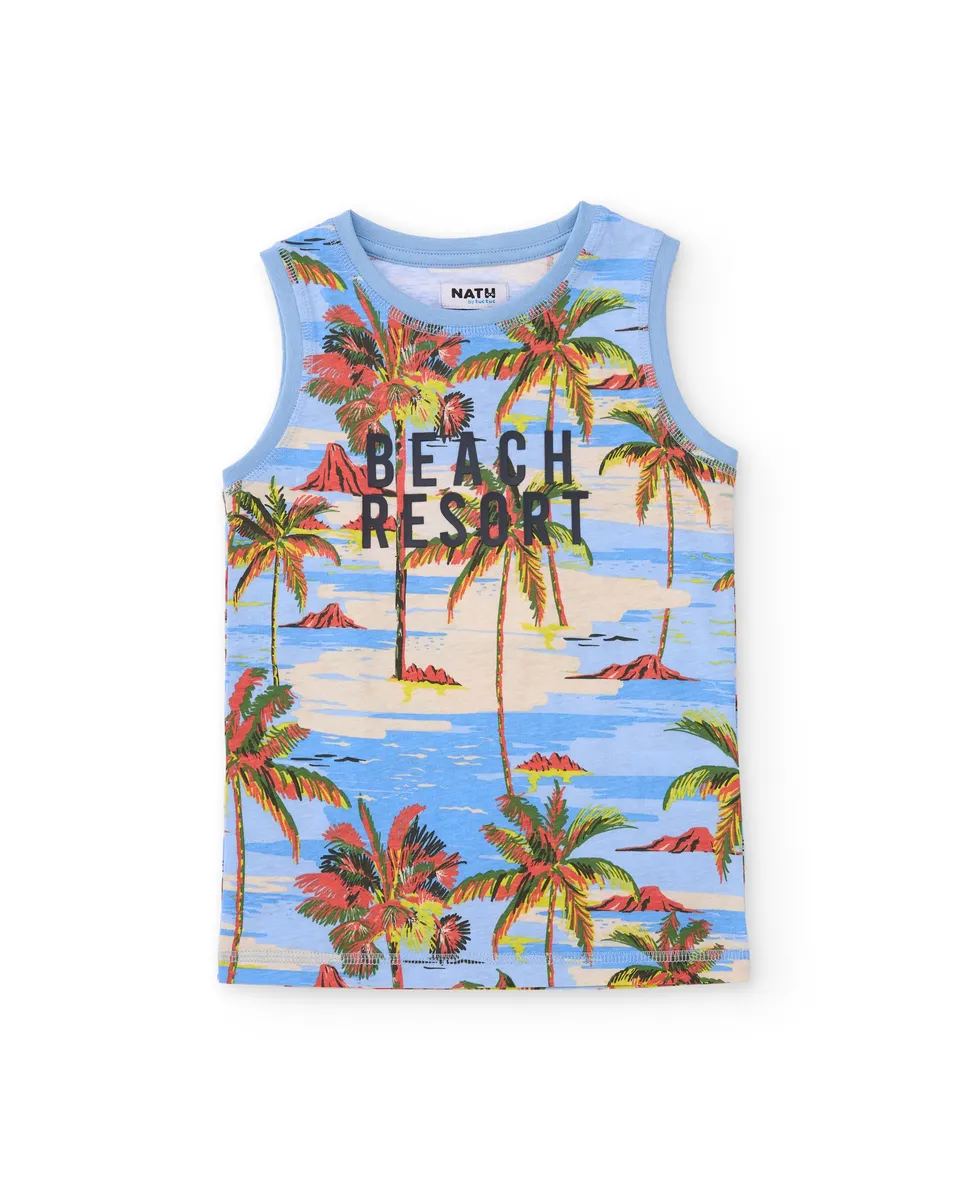 Tuc Tuc maglietta bimbo blu smanicata stampa tropicale