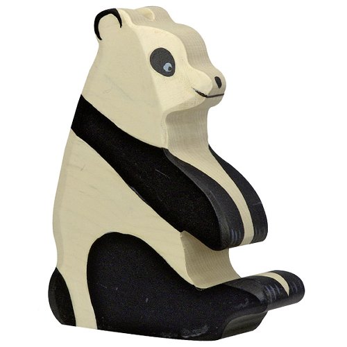 Holztiger Panda Seduto figura in legno massello dipinto a mano