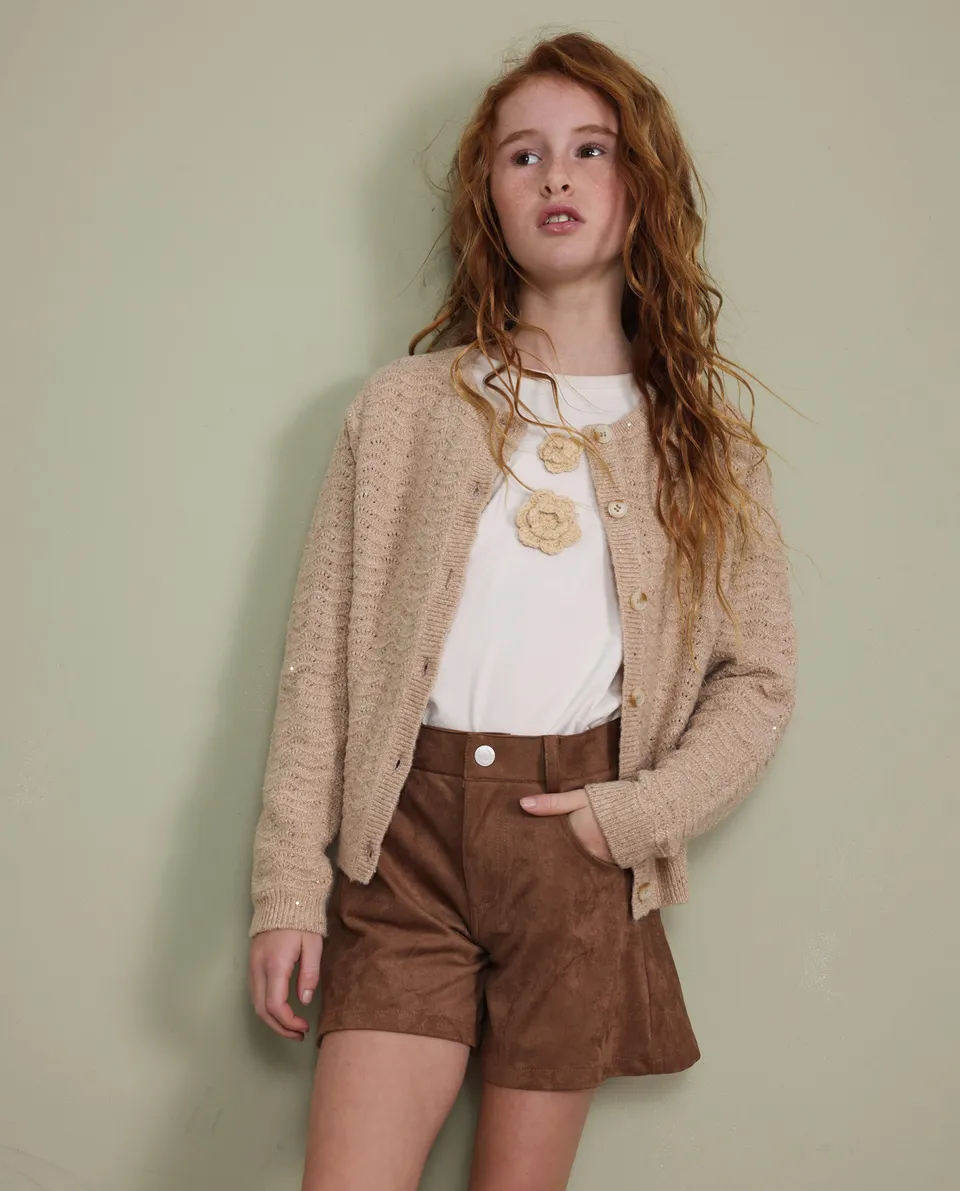 Tuc Tuc shorts bambina scamosciati marrone vita alta