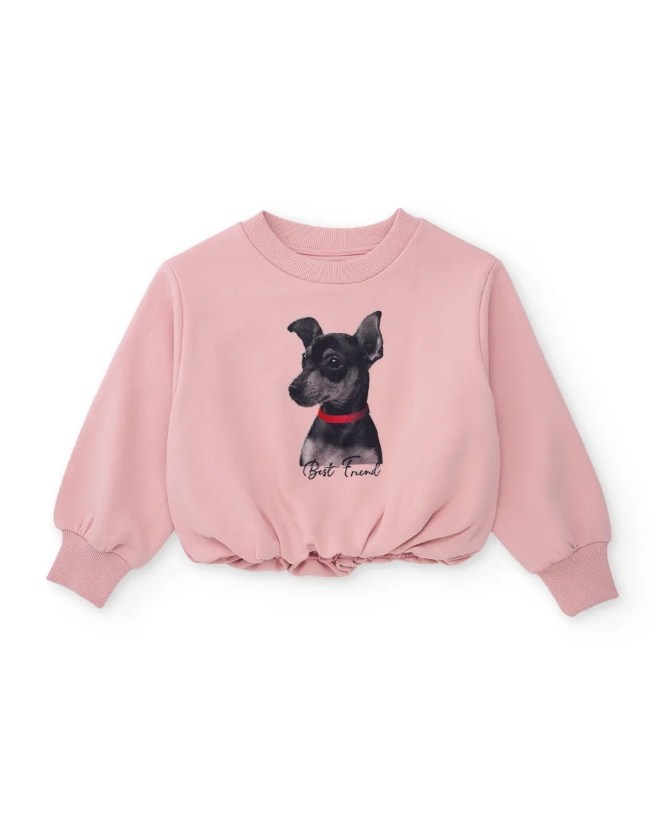 Tuc tuc felpa bambina rosa chiaro cagnolino pile