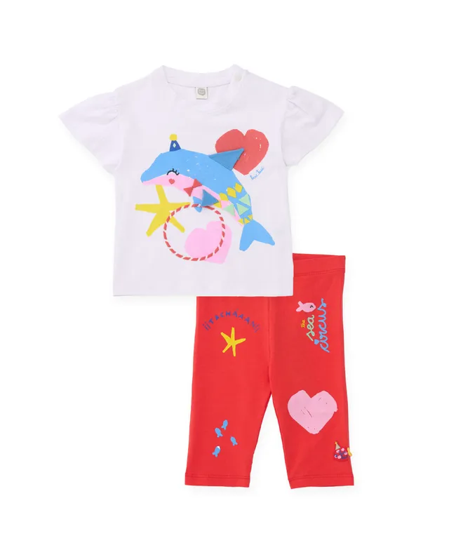 Tuc Tuc completo bambina bianco maglia delfino 2 pezzi