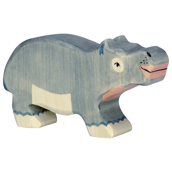 Holztiger Ippopotamo piccolo figura animale legno dipinto