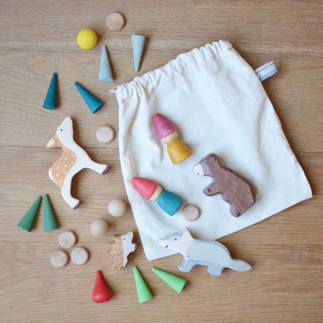 Grapat Tomte e animali bosco set gioco legno destrutturato