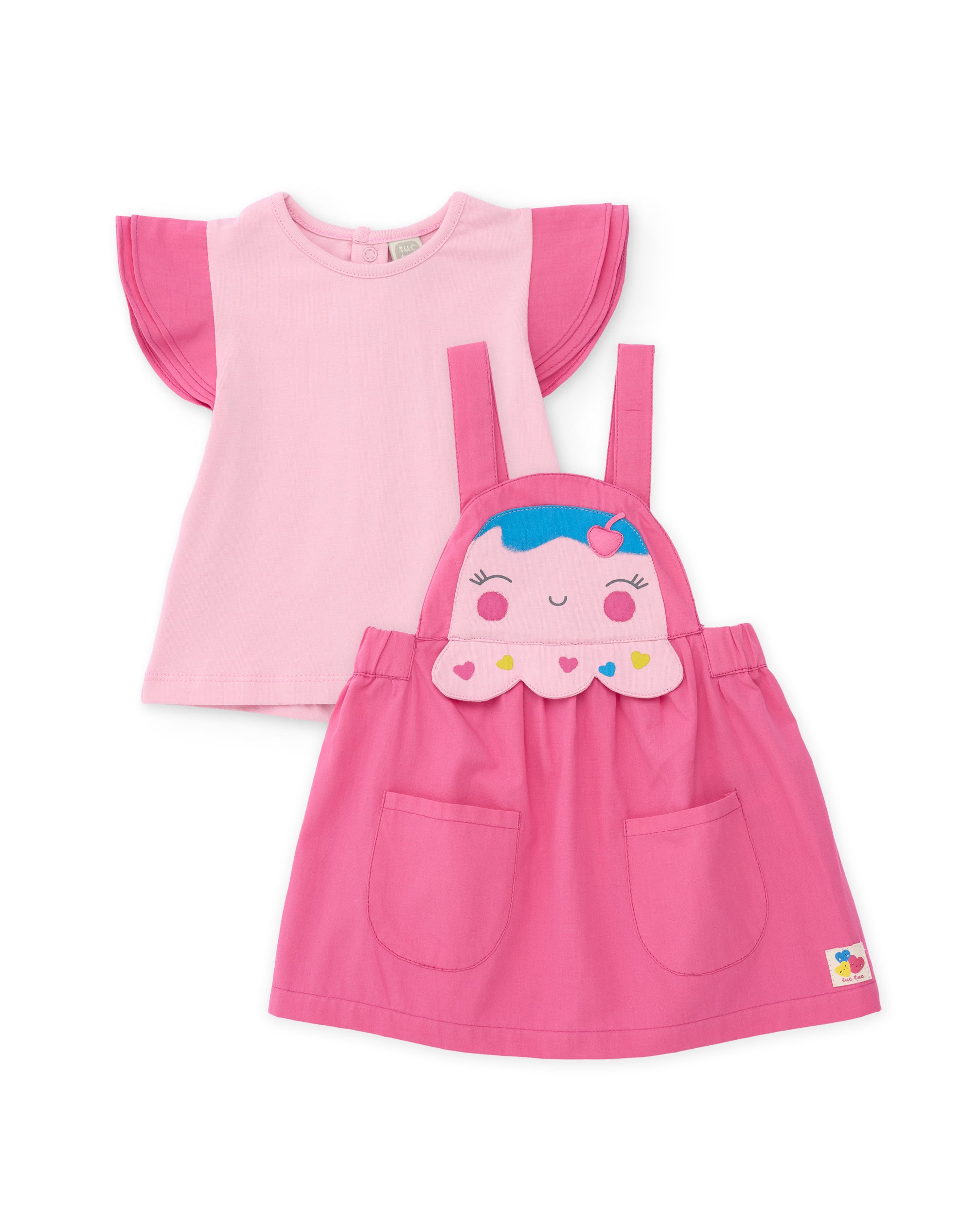Tuc Tuc completo neonata rosa faccina 2 pezzi