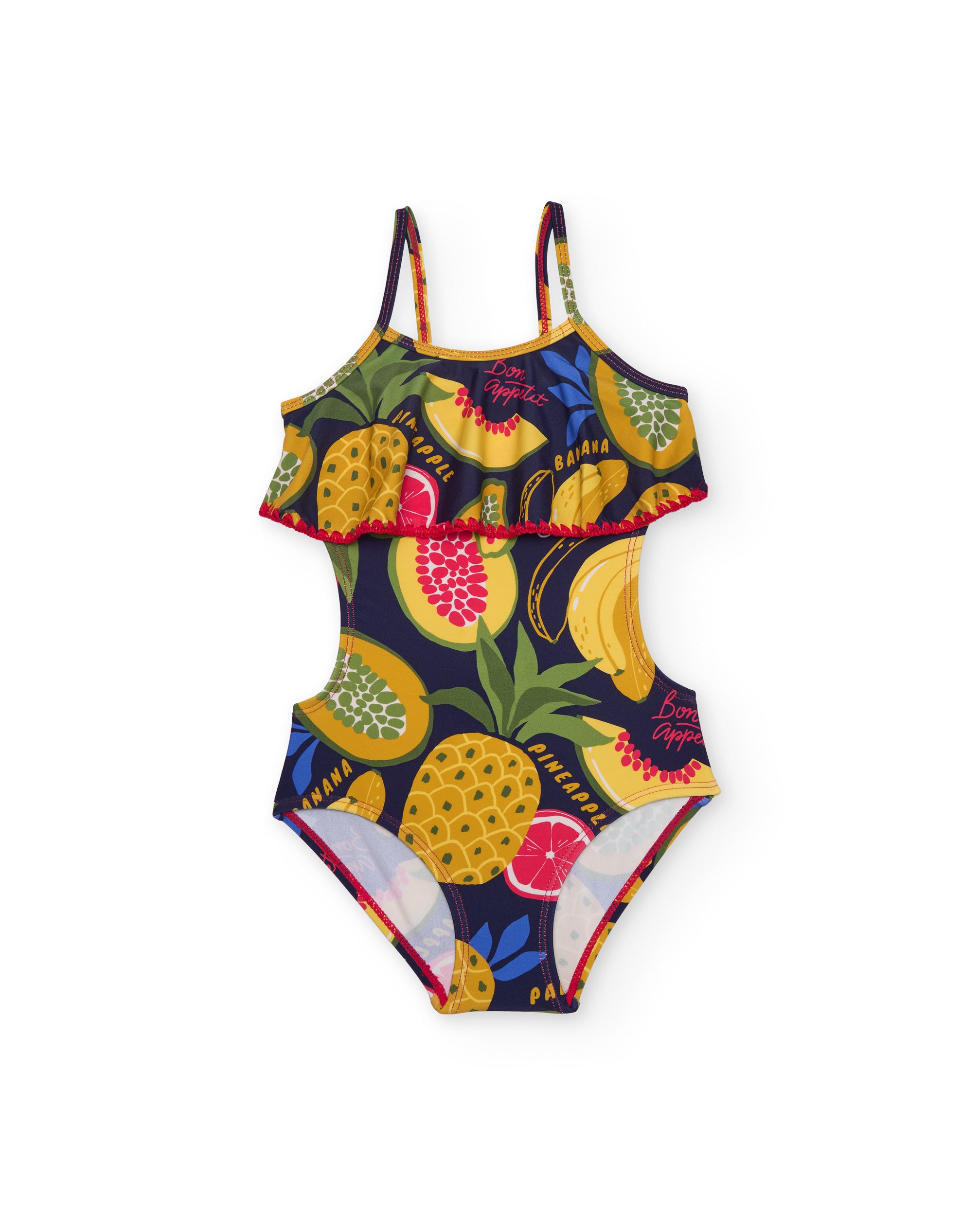 Tuc Tuc costume intero rouche giallo stampa frutta bimba