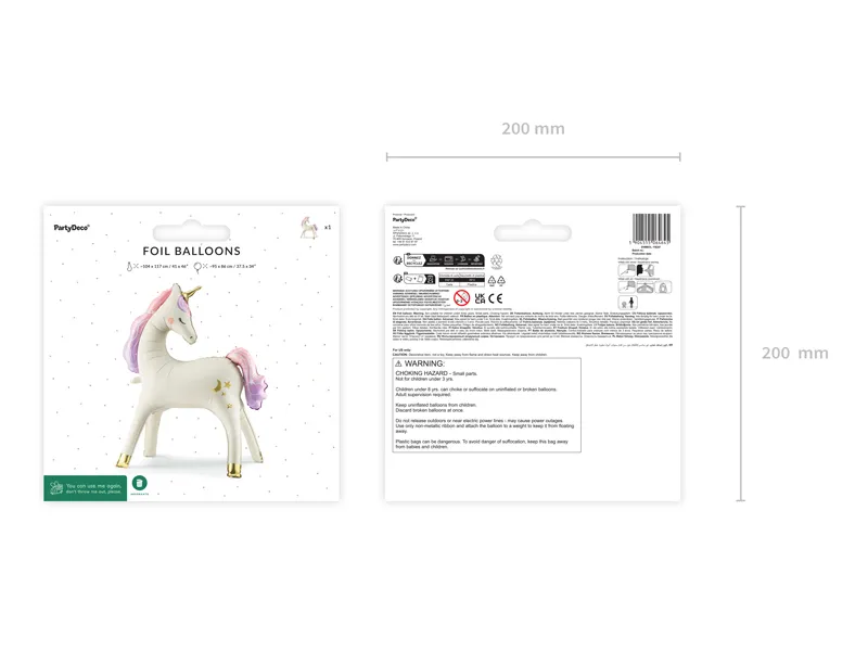 PartyDeco Unicorno palloncino foil autoportante 95x86 cm