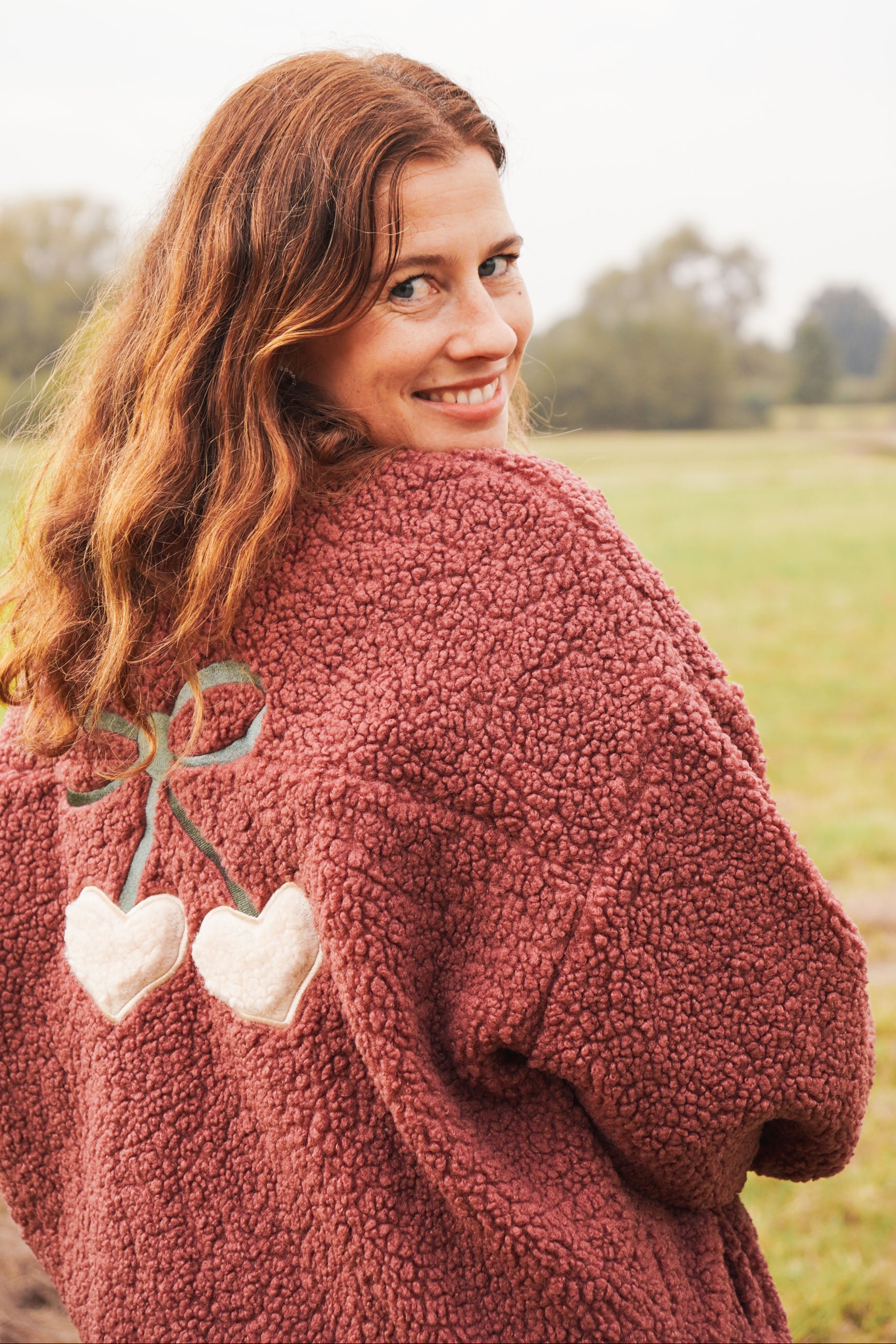 Ella and Rapha Cherry Jacket giacca teddy malva taglia unica calda