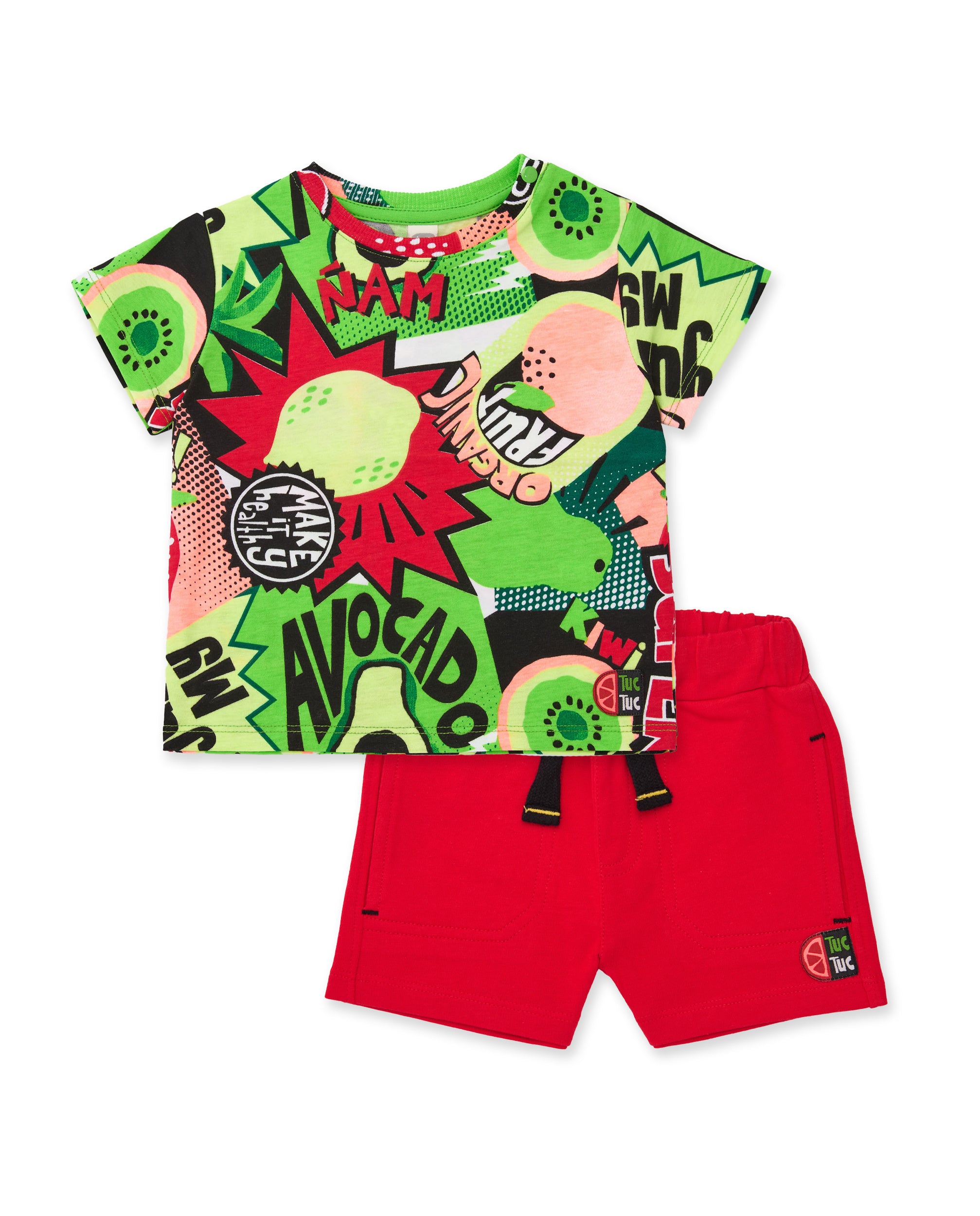 Tuc Tuc completo bimbo verde t-shirt bermuda rossa
