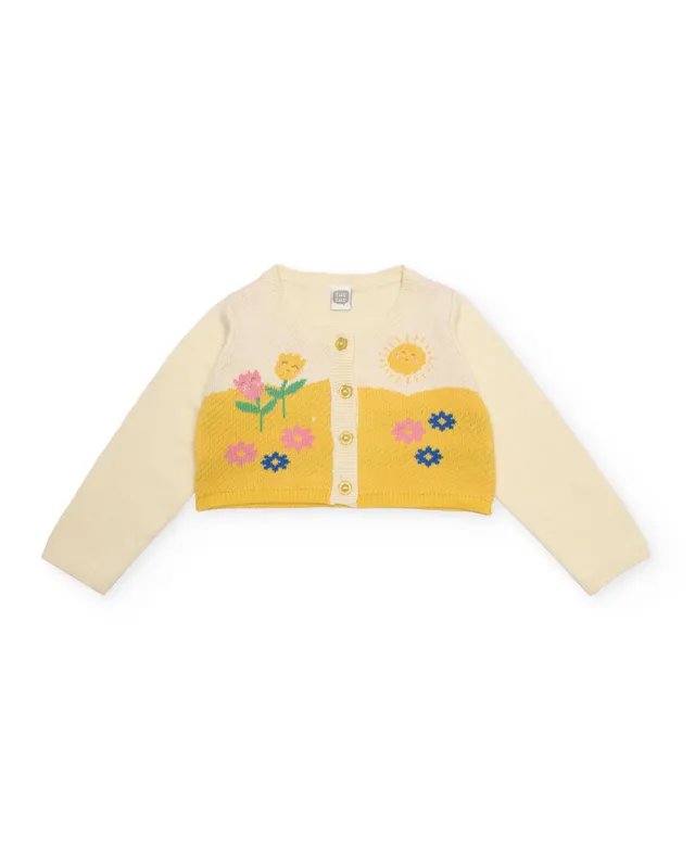 Tuc Tuc cardigan neonata giallo a fiori con bottoni