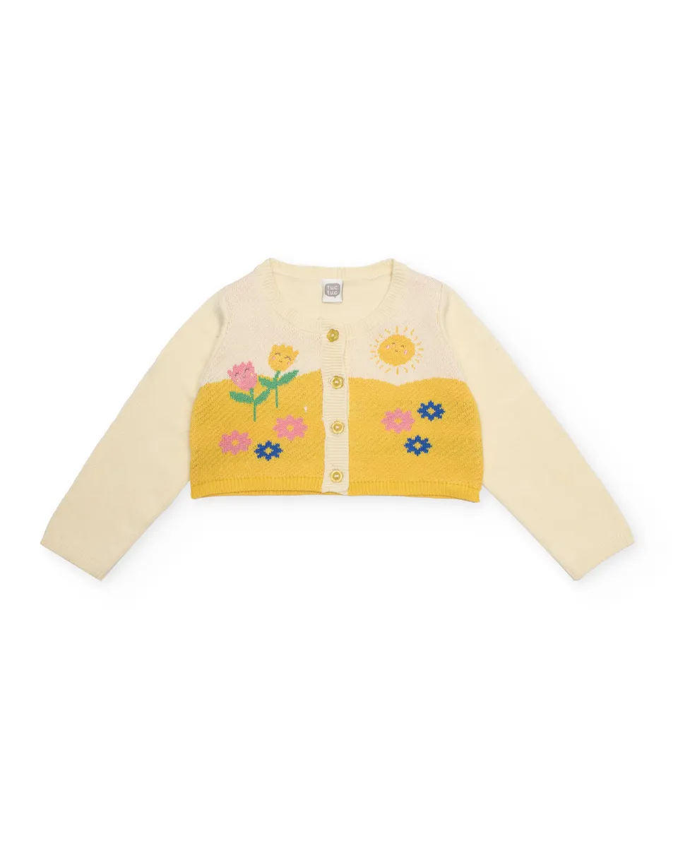 Tuc Tuc cardigan neonata giallo a fiori con bottoni