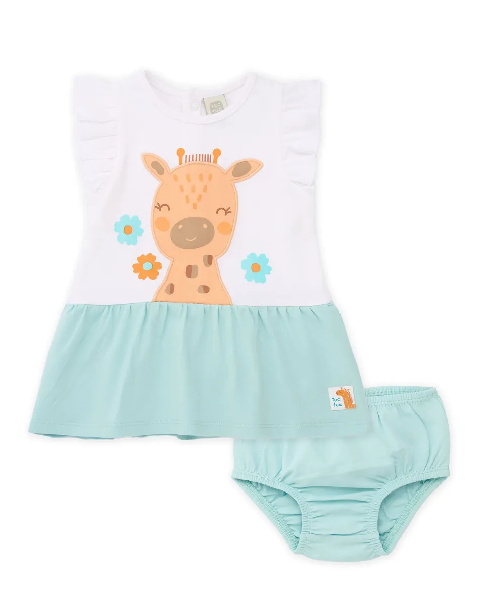 Tuc Tuc Vestito Neonata Giraffa con Mutandina Bianco
