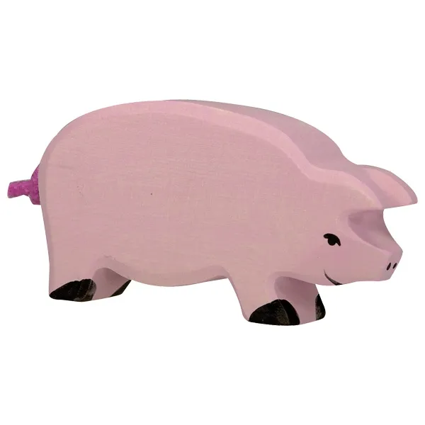 Holztiger Maiale Rosa figura legno animali fattoria